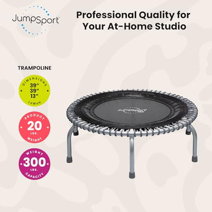 JumpSport 350 PRO 39 Inch Fitness Trampoline Indoor Rebounder Cardio Workout Equipment 300 lb Capacity - color: Graphite