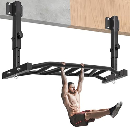 48" Joist Mounted Pull Up Bar, 600LBS Heavy Duty Multi Grip Ceiling Mount Chin Up Bar, Ceiling Beam for Home Gym/Garage/Basement with 5-Height Adjustable& Round Anchors, Easy to Install