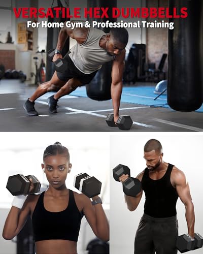 Superior Hex Dumbbell Set of 2 5- Rubber Encased Cast Iron Hand Weights