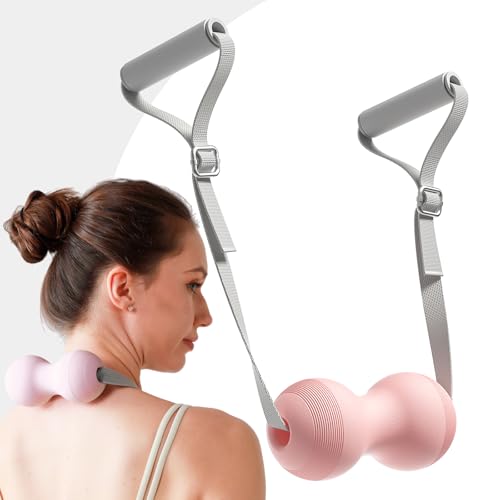 VICSKY Peanut Massage Ball with Handles & Pull Strap - Dual Trigger Point Therapy for Feet, Legs, Neck, Muscle Pain Relief, Myofascial Roller with Adjustable Strap (Pink)