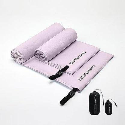 Bee Nesting Ultralight Quick Dry Towel - Medium&Small 2 Pack Microfiber Towels with Compact Packable Pocket for Lightweight Backpacking Travel, Beach, Gym, Camping & Hiking(Purple, M&S 2 Set) - color: Purple, size: M&S