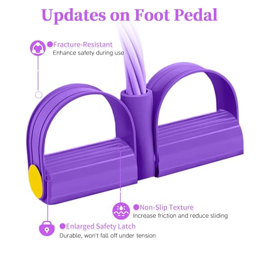 Pedal Resistance Bands with Handles, Durable 6-Tubes Multifunction Resistance Band, Natural Rubber Foot Pedal Resistance Bands, Fitness Resistance Bands for Abdomen, Waist, Arm, Leg, Pilates (Purple)