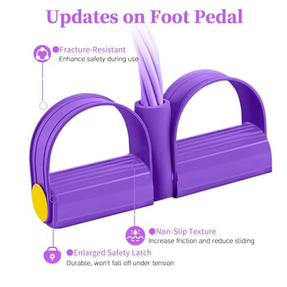 Pedal Resistance Bands with Handles, Durable 6-Tubes Multifunction Resistance Band, Natural Rubber Foot Pedal Resistance Bands, Fitness Resistance Bands for Abdomen, Waist, Arm, Leg, Pilates (Purple)