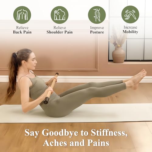 Yoga Stick for Stretching, 5ft Exercise Stick for Mobility & Flexibility, Bamboo Stretch Bar and Posture Pole with Non-Slip Grip - Includes Free Video Guide - color: Natural Bamboo