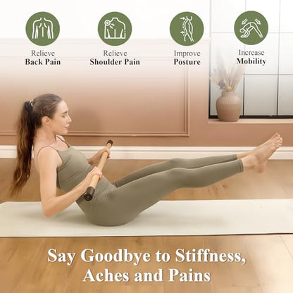 Yoga Stick for Stretching, 5ft Exercise Stick for Mobility & Flexibility, Bamboo Stretch Bar and Posture Pole with Non-Slip Grip - Includes Free Video Guide - color: Natural Bamboo