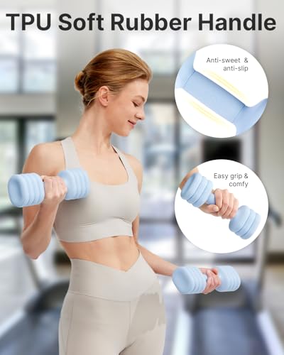YOTTOY Adjustable Dumbbell Set of 2, 4-in-1 Hand Weights for Women at Home, Compact Free Weights Dumbbells Set with Soft Grip and Base, 2-5 lbs Each for Home Gym - color: Blue