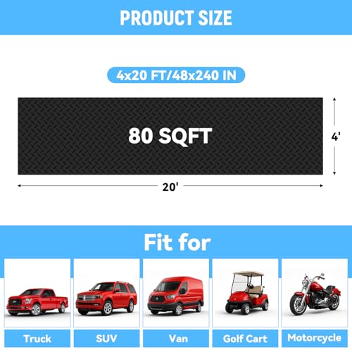 4x20 FT Garage Floor Mat, 2.8mm Thickened Diamond Plate - color: Black, size: 4x20 FT