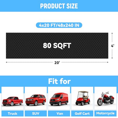 4x20 FT Garage Floor Mat, 2.8mm Thickened Diamond Plate - color: Black, size: 4x20 FT