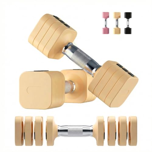 20LB Adjustable Dumbbell Set, 10lb Dumbbells Set of 2, 5 in 1 Free Weights Set, Each 4lb 6lb 8lb 10lb for Women & Men for Home Gym Exercise Workout Strength Training Equipment - color: Beige
