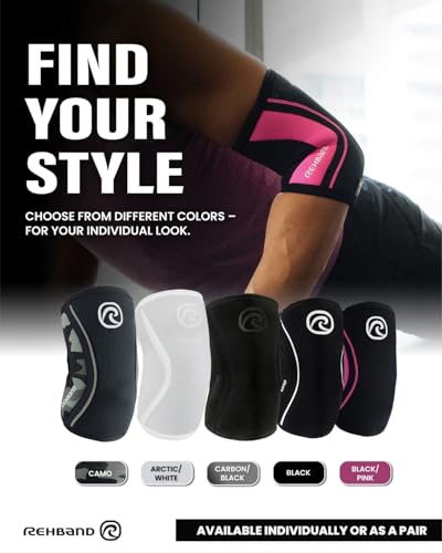 Rehband Elbow 5mm Compression Sleeve, Neoprene Elbow Sleeves for Weightlifting, Anatomical Design, Non-Slip & Close Fitting, Elbow Support Unisex, Colour:Carbon/Black, Size:X-Large