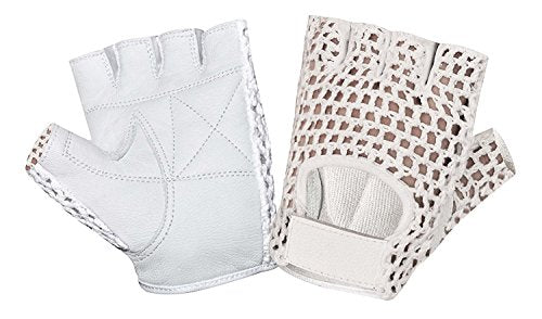 MESH Leather Fingerless Weight Lifting Exercise Gym Wheelchair Gloves White W 1061 - size: Large