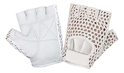 MESH Leather Fingerless Weight Lifting Exercise Gym Wheelchair Gloves White W 1061 - size: X-Large