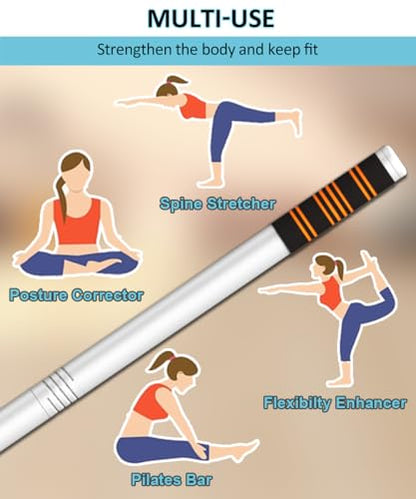 Queension 5ft Adjustable Yoga Stick Made of Sturdy Alloy Steel, Stretching & Mobility Stick with Non-Slip Foam-Sleeveds, Exercise Fitness Pole for Balance & Pilates