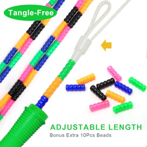 Coolrunner 16 FT Long Jump Rope(2 PACK), Double Dutch Jump Ropes, Soft Beaded Skipping for Kids Adults, Plastic Segmented Long Enough for 4-5 Jumpers - color: Green