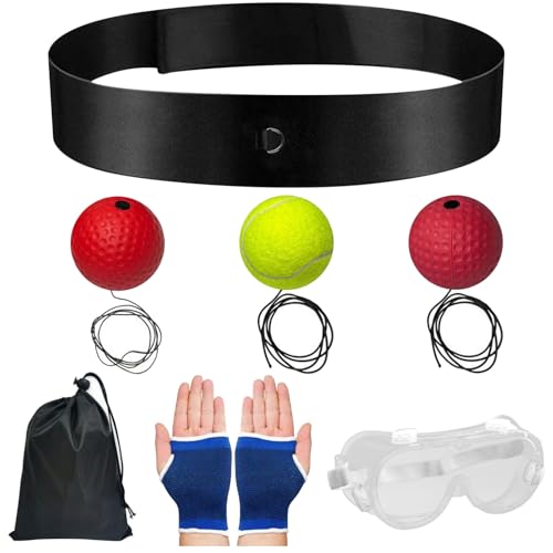 Boxing Ball, Elastic Adjustable Reflex Ball Head Mounted, Boxing Training Balls with Headband, for Focus, Reaction Speed, Punching Speed, Fight Skilland Hand Eye Coordination Training