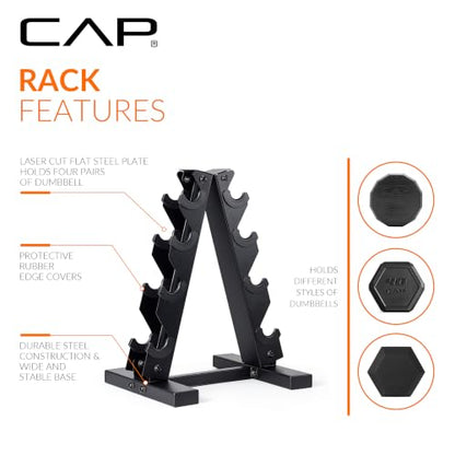 CAP Rubber Coated Hex Dumbbell Set with Storage Rack | 100–210 lb Options, Space-Saving Vertical Compact Storage for Home Gym Strength Training - size: 100 lb - Set, style: Chrome Handles