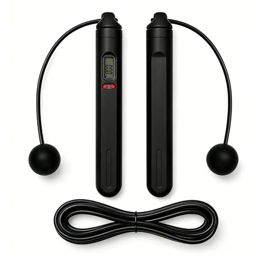 Dual-Use Digital Counter Skipping Rope, 1.18in Cordless Balls & Steel Wire Core Adjustable PVC Rope, 360° Tangle-Free Workout Jumprope for Beginners & Indoor Outdoor Fitness - color: Black