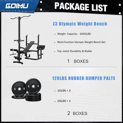Z3 900LBS Olympic Weight Bench Set with Leg Extension, 9 in 1 Workout Press with Preacher Curl Pad and LAT Pulldown, Strength Training Bench for Home Gym - color: Bench and 120lbs Plates