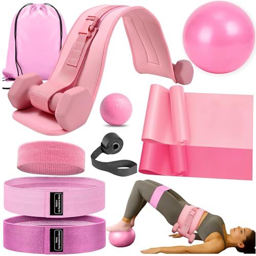 Women Glute Workout Equipment, Hip Thrust Belt for Weights, Booty Bands Exercise Bands Pilates Ball, Glute Workout at Home Pilates Exercise Equipment Kit for Home Gym Fitness Accessories - color: Pink-Beginner