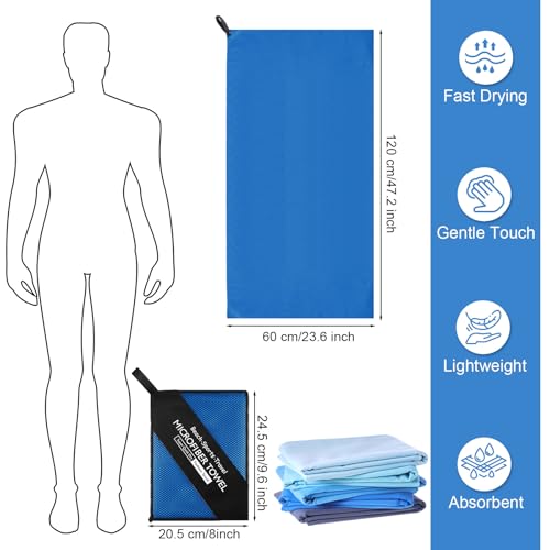 5 Pcs Microfiber Gym Towels Quick Dry Camping Towel for Women Men Gym Sweat Sports Towel for Yoga Tennis Running Swimming Exercise Working Out(Blue,23.6 x 47.2 '')