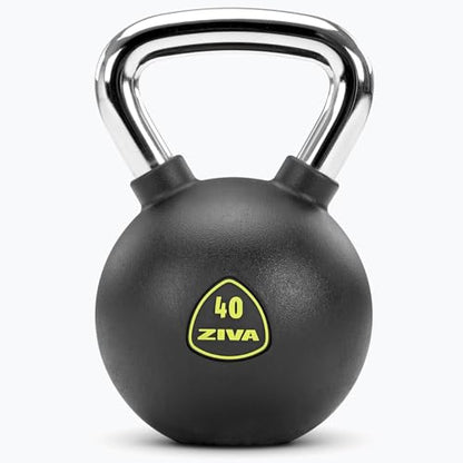 ZIVA Premium Kettlebell – Commercial Grade Rubber Urethane Coated Free Weights for Strength, Conditioning, Home Gym Workouts – Alloy Steel Grip – Available 5–50 lbs - color: h) 40lb - Black/Yellow
