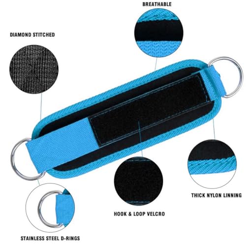 Ankle Straps Ankle Resistance Bands Wrist Cuffs Padded Straps Adjustable Fitness Glute Kickback D-Ring for Cable Machine Gym Foot Leg Training Brace Support 1 Pair - color: Azure