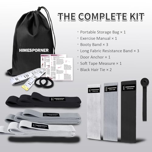 9 PCS Fabric Resistance Bands Set for Working Out, Non-Slip Exercise Booty Bands for Women & Men Leg and Glutes with Hair Ties and Tape Measure - for Home Gym Workout, Yoga, Pilates
