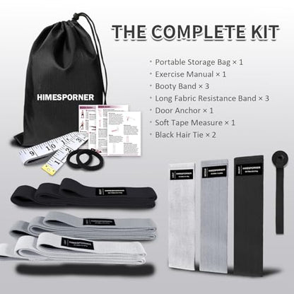 9 PCS Fabric Resistance Bands Set for Working Out, Non-Slip Exercise Booty Bands for Women & Men Leg and Glutes with Hair Ties and Tape Measure - for Home Gym Workout, Yoga, Pilates