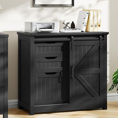 Vabches Lateral Filing Cabinets with Adjustable Shelf, Black - color: Pure Black, size: 3 Drawers
