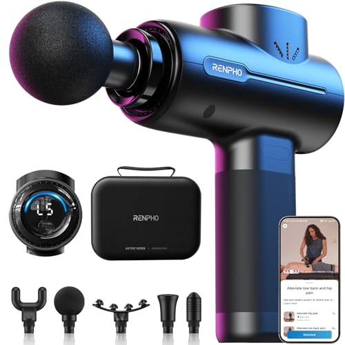 RENPHO Active+ Percussion Massage Gun, Fathers Day Dad Gifts, 5 Adjustable Speeds for Back, Neck, Muscle Recovery - App Controlled Guided Courses, Carry Case for Professional Athlete, Gym and Travel - color: Matte Black