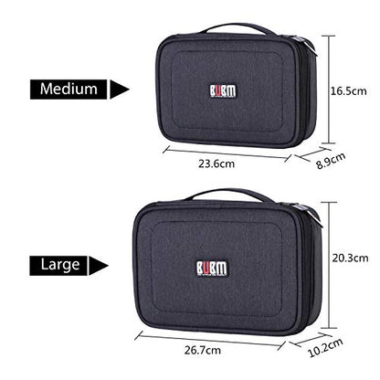 BUBM Electronic Organizer, Double Layer Travel Gear Bag for Cables, Plugs, Flash Hard Drive, Power Bank and More--a Sleeve Pouch for iPad (Large, Black) - size: Large-For 9.7" iPad or Tablet