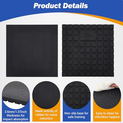 2 Pack 1.38" Thick Heavy Duty Rubber Exercise Equipment Mats 20"x20" Multi-purpose Gym Floor Mat Tiles for Deadlift Platforms Home Anti-smash Anti-slip Shock-absorbing Floor Protectors