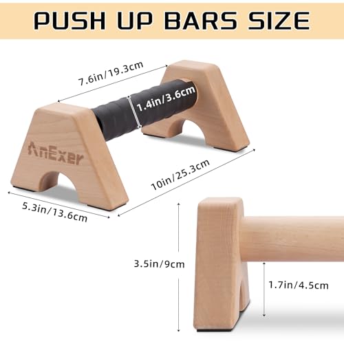 Push Up Stands, Handstand Parallettes Bars, Solid Wood Push Up Bars with Non-Slip Mat Push up Handles for Floor Exercise Home Workout Equipment for Men & Women Strength Training