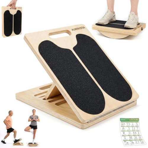 Wooden Slant Board, 2-in-1 Adjustable Calf Stretcher, 300lb