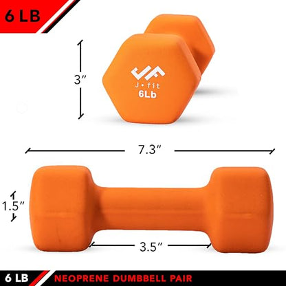 JFIT Dumbbell Pairs or Sets – Neoprene & Vinyl Coated Hand Weights for Home Gym, Strength Training, Aerobics, Cardio Exercise and Fitness - size: 6 lbs (Pair), style: Dumbbell Pair