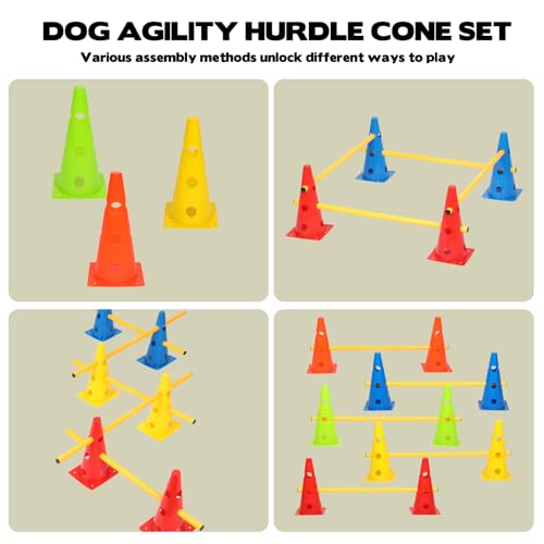 Dog Agility Hurdle Cone Set, 10er 12.5Inch Color Agility Cones and 5er 31.5Inch Agility Rods, Equipment Obstacle Course Backyard Equipment for Pet Exercise