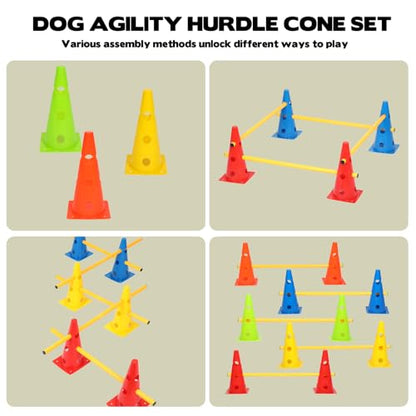 Dog Agility Hurdle Cone Set, 10er 12.5Inch Color Agility Cones and 5er 31.5Inch Agility Rods, Equipment Obstacle Course Backyard Equipment for Pet Exercise