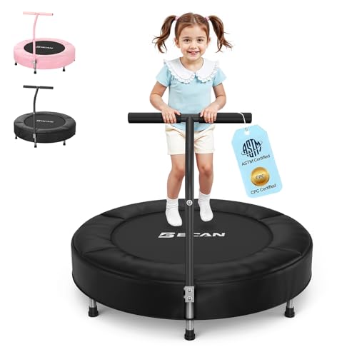 BCAN SP1 36'' Toddler Trampoline, ASTM Certified - Kids Trampoline for Ages 1-6, Foam Handle & Safe Thickened Cover, Mini Trampolines for Kids Indoor, Easy to Assemble| FED Fitness - color: Black-Classic