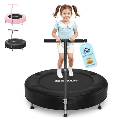 BCAN SP1 36'' Toddler Trampoline, ASTM Certified - Kids Trampoline for Ages 1-6, Foam Handle & Safe Thickened Cover, Mini Trampolines for Kids Indoor, Easy to Assemble| FED Fitness - color: Black-Classic