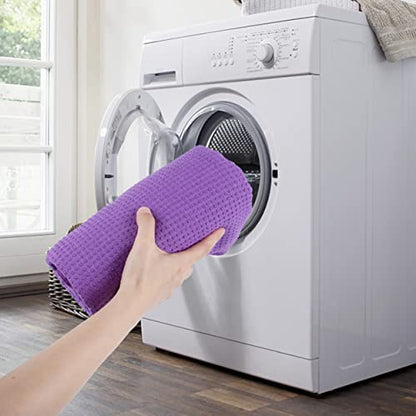 POLYTE Microfiber Hot Yoga Towel Mat with Non-Slip Silicone Grip and Secure Fit Elastic Straps, 24 x 72 in (Purple)