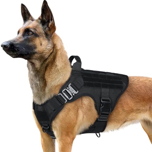 rabbitgoo Tactical Dog Harness for Medium, Heavy Duty Military No Pull Vest - color: Black, size: Medium