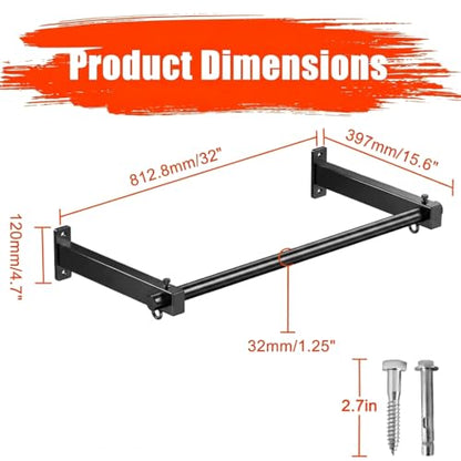 Wall Mount Pull Up Bar, Fits 16", 24" & 32" Studs, Supports 500 Lbs