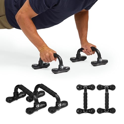Champion Push Up Bars (Black), Ergonomic Design with Foam Grips & Non-Slip Base, Portable Push Up Handles for Floor, Upper Body & Core Workout Equipment for Strength Training & Bodyweight Exercises