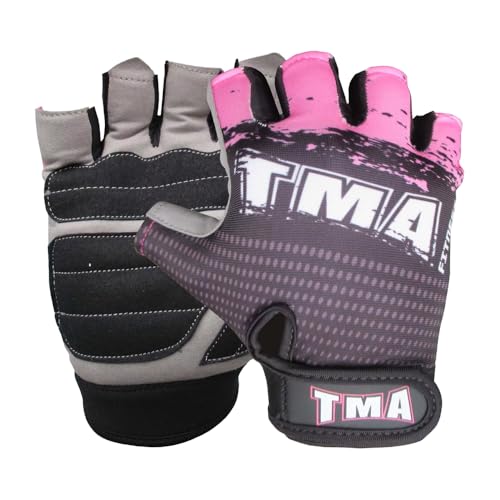 TMA Power Weight Lifting Training, Cycling, Gym Gloves Straps Wrist Support Lift Workout - color: B/Pink, size: Small