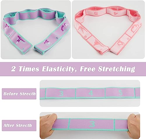Stretch Straps with Loops for Exercise - 2 Pcs Yoga Stretching Straps for Kids, Elastic Resistance Bands 8 Loops for Dance, Gymnastics, Pilates & Flexibility Training