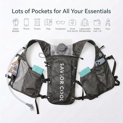 Cooling Hydration Vest with Cooling Packs, 2L BPA-Free Water Bladder, Lightweight Running Vest for Hiking, Cycling & Marathon Training - color: Charcoal Gray