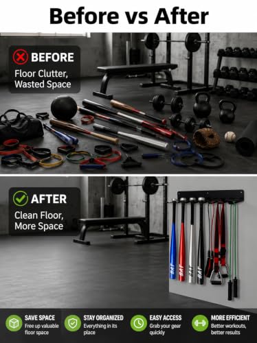 3MM Steel Baseball Bat Rack Wall Mount, 9-Prong Gym Storage Holder