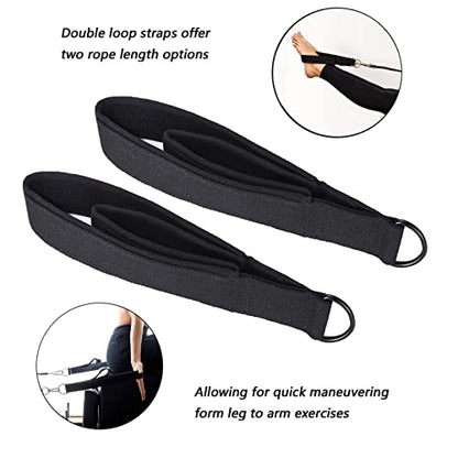 2Pcs Pilates Double Loop Straps Feet Fitness Equipment Straps Double Padded Pilates D-Ring Loops Yoga Double Loop Straps Handle Straps Pilates Reformer Accessories for Home Gym Workout