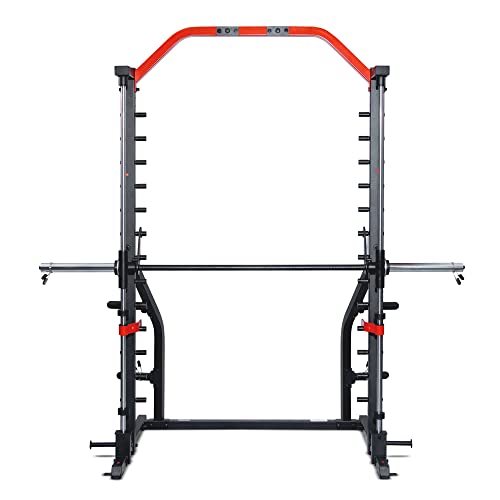Sunny Health & Fitness Premium Smith Machine & Squat Cage Rack, Pull-Up Bar, Spotter Blocks for Weightlifting & Bench Press for Home Gym Strength Training - style: Premium