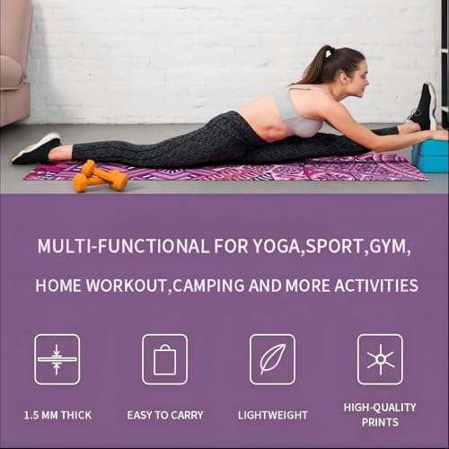 Travel Suede Yoga Mat 1.5mm Thick Non Slip Foldable Lightweigh Sweat Absorbent Exercise Mat for Hot Yoga Pilates Home Gym Outdoor, 72"L x 24"W, 3 lbs